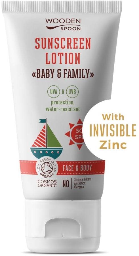 Wooden Spoon Opalovací tělové mléko v tubě Baby & Family SPF 50 150 ml