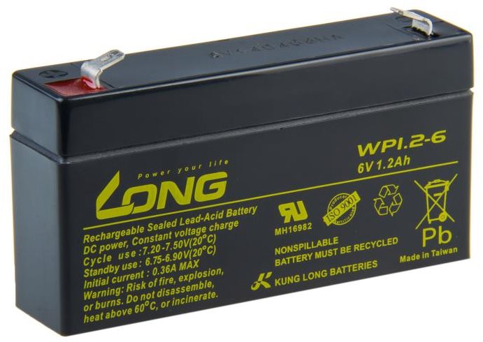 Long 6V 1.2Ah olověný akumulátor F1 (WP1.2-6)
