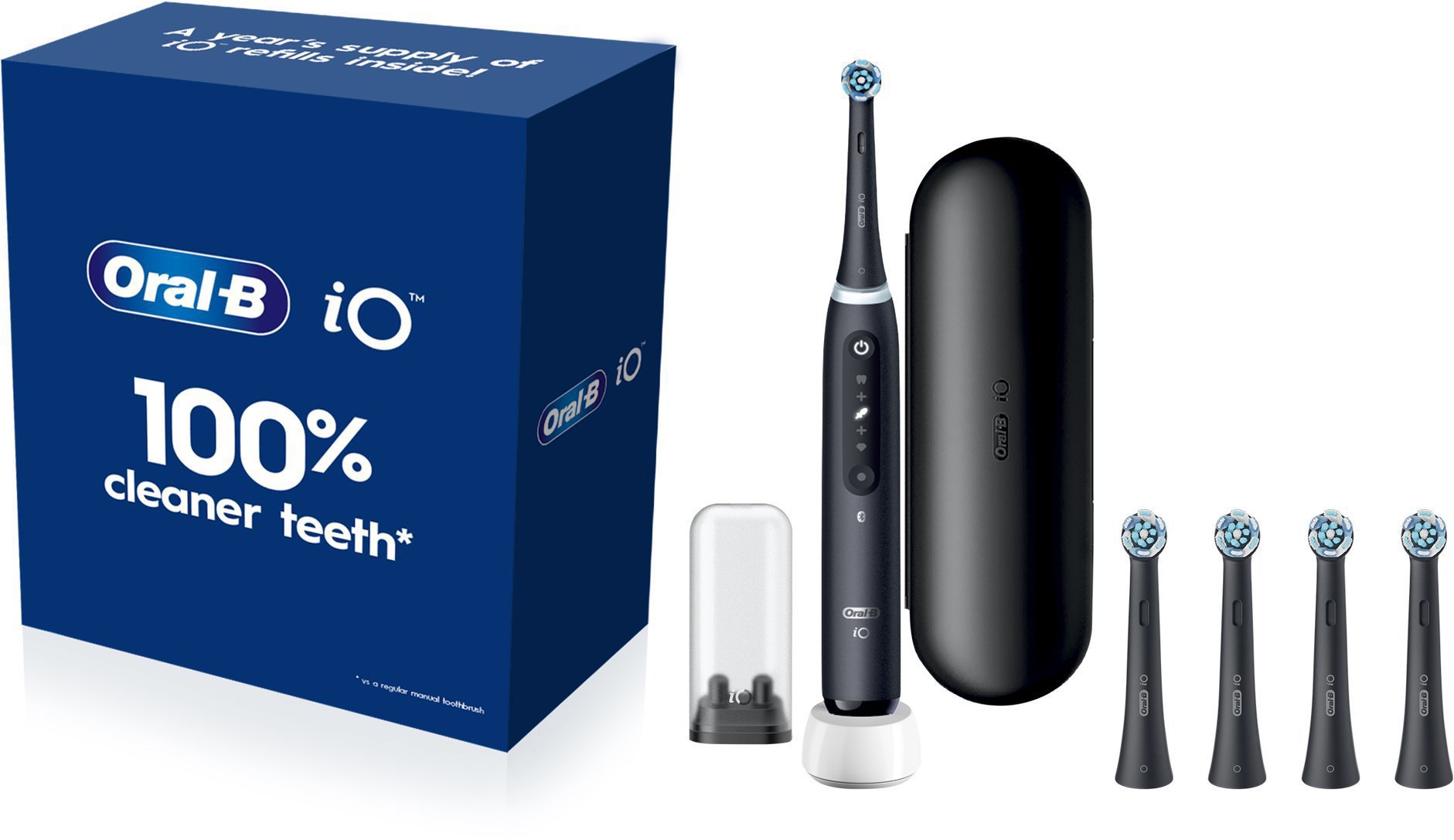Oral-B iO 5 Black s cestovním pouzdrem + Oral-B iO Ultimate Clean Black 4 ks