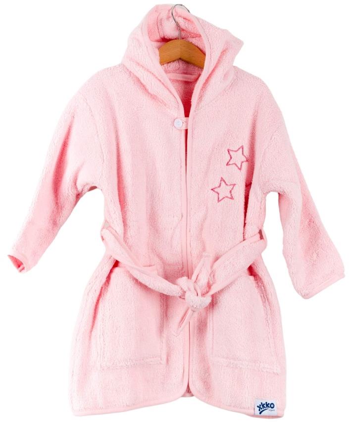 KIKKO XKKO Organic Dětský župan, biobavlněný, froté - Baby Pink Stars, 12 - 24 m