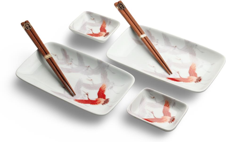 ORIENTAL Čínský porcelánový set na sushi Crane 4 ks