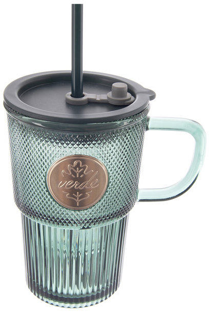ORION VERDE Hrnek s víčkem a brčkem 0,46 l sklo/UH