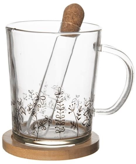ORION Hrnek sklo/bambus podšálek+infuzér LOUKA 0,42 l