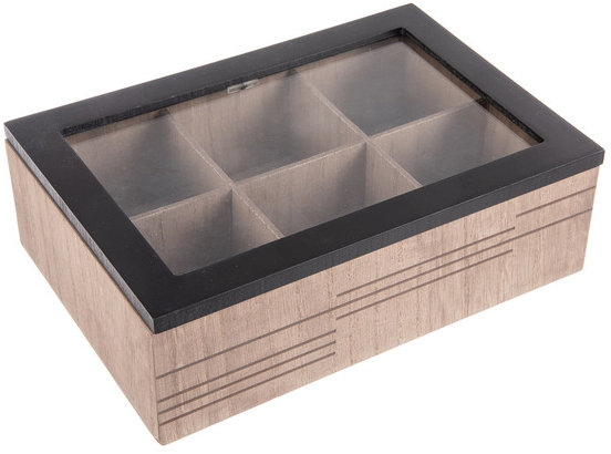 ORION LINE Kazeta na čajové sáčky 24 × 16,5 × 7,5 cm dřevo/sklo