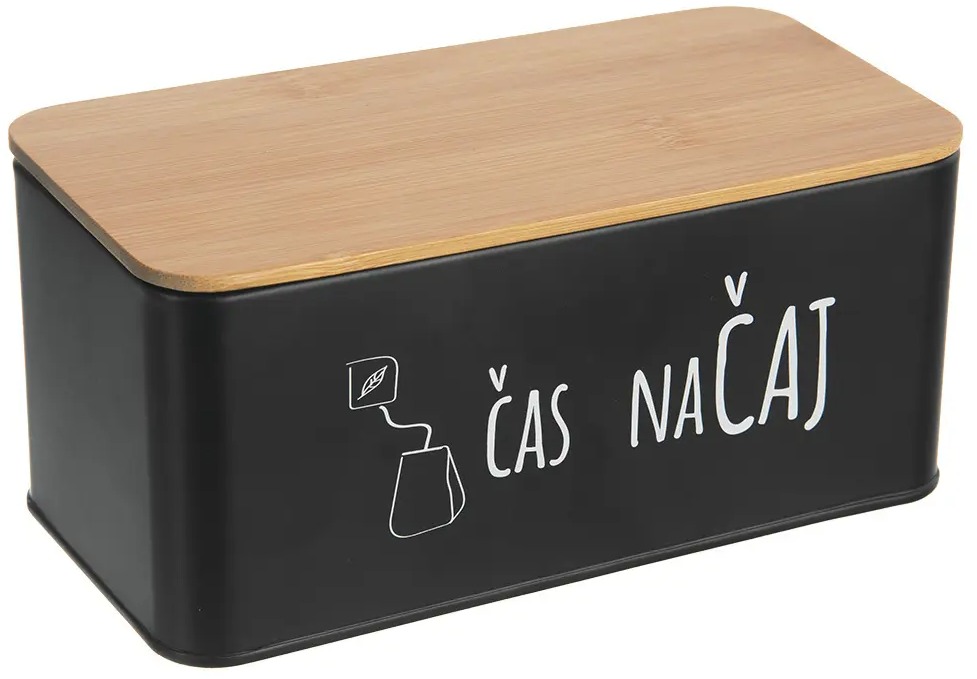 Orion Dóza Čas na čaj BLACK CZ, SK 20,3 × 10,3 × 9 cm, plech/bambus
