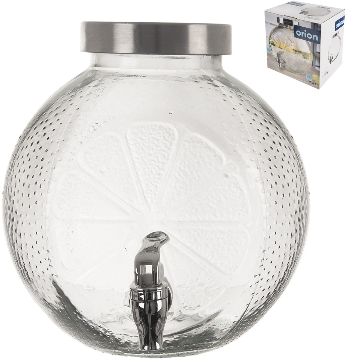 Orion Láhev sklo/kov Citrus s kohoutkem 5,4 l