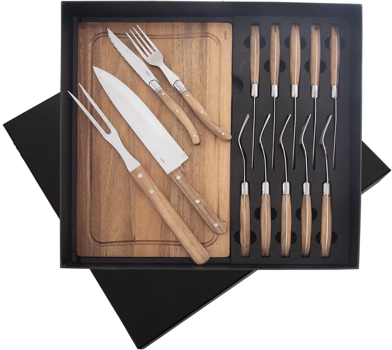 Orion Steak set nůž + vidlička + vidlice, nerez/dřevo