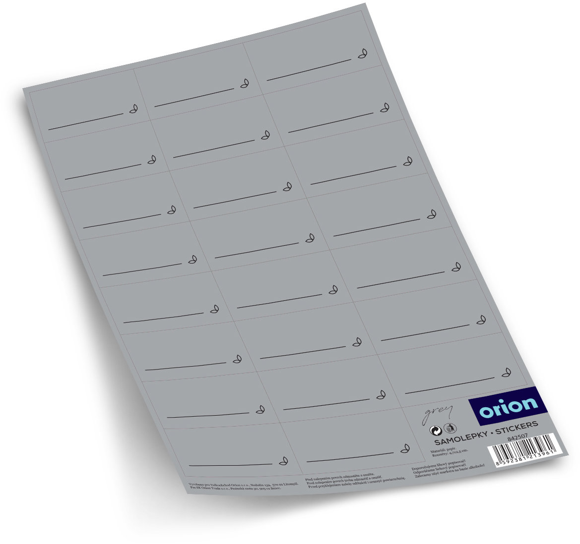 ORION Samolepky na kořenky GREY obd. prázdné 23 šedá, CZ, SK