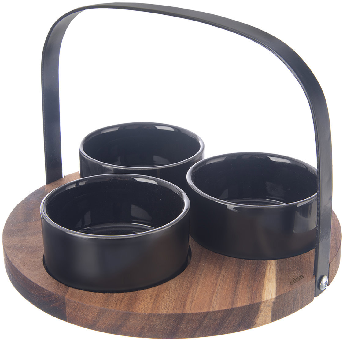ORION Servírovací set BLACK Keramická miska + tác akácie + ucho