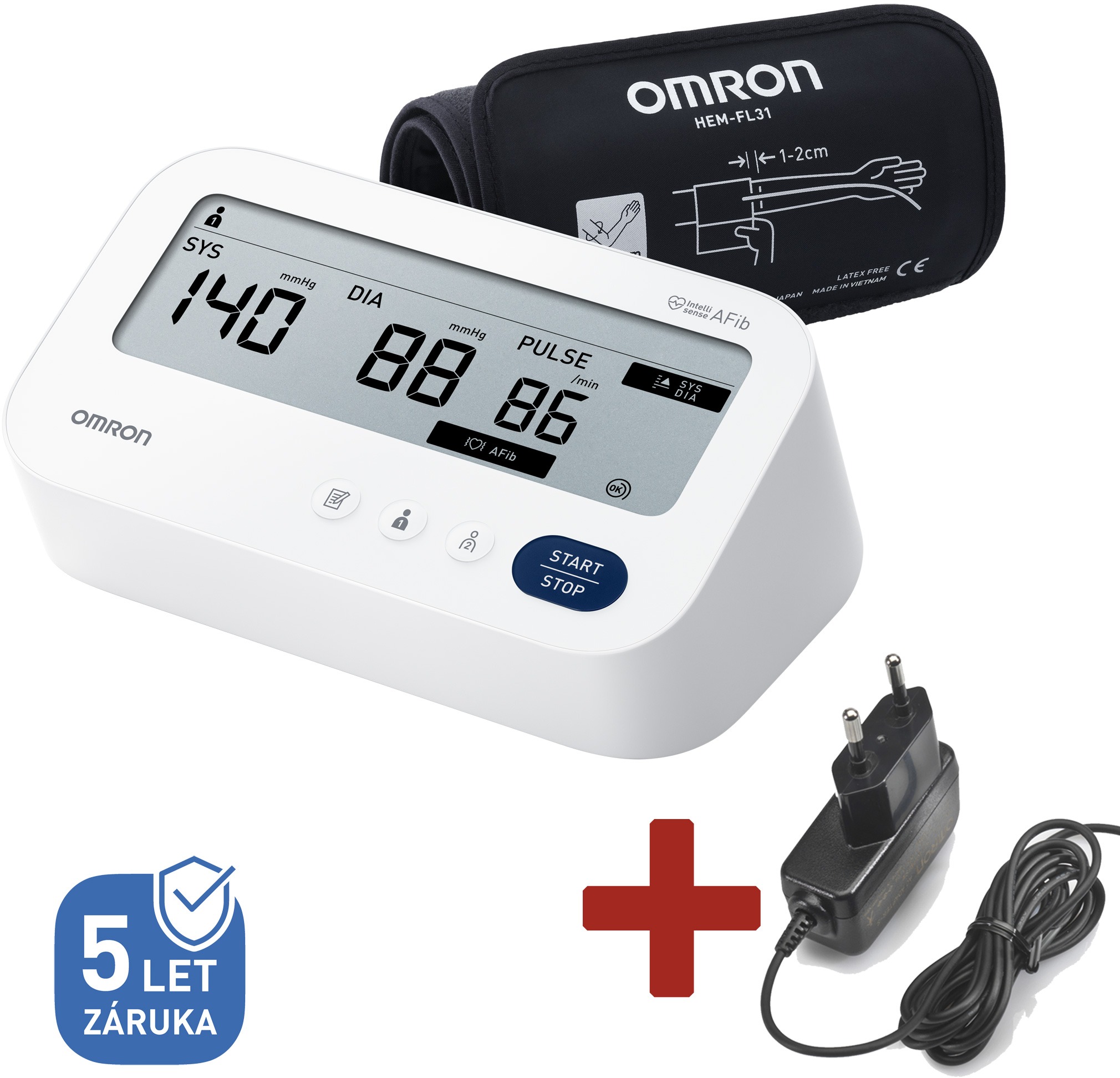 OMRON M3 Comfort AFib + Zdroj (Set) + prodloužená záruka na 5 let
