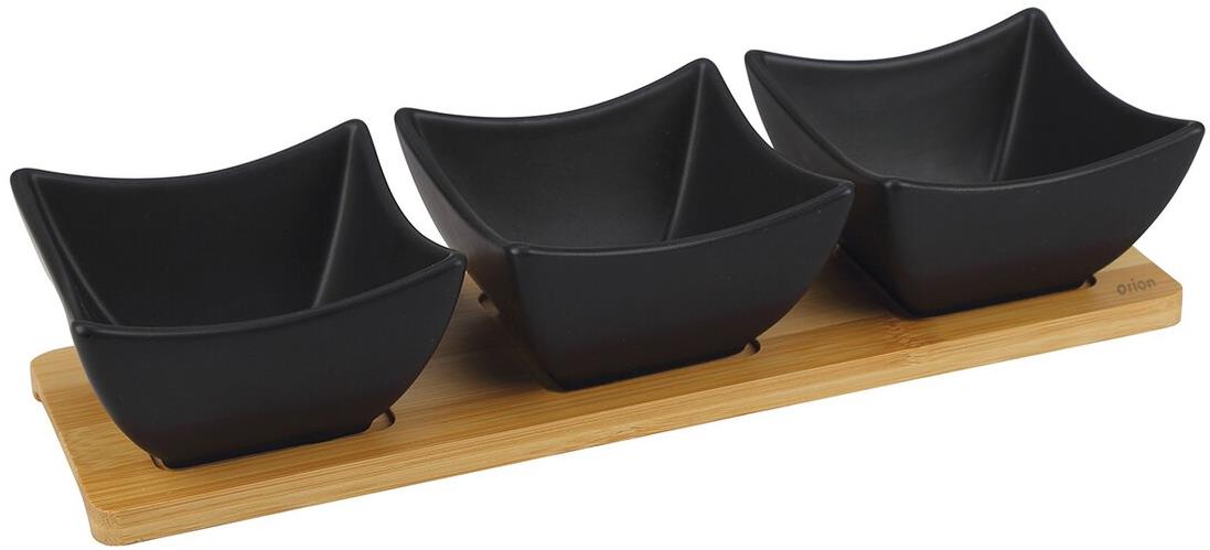 ORION BLACK Set misek na bambusovém tácku 3 ks