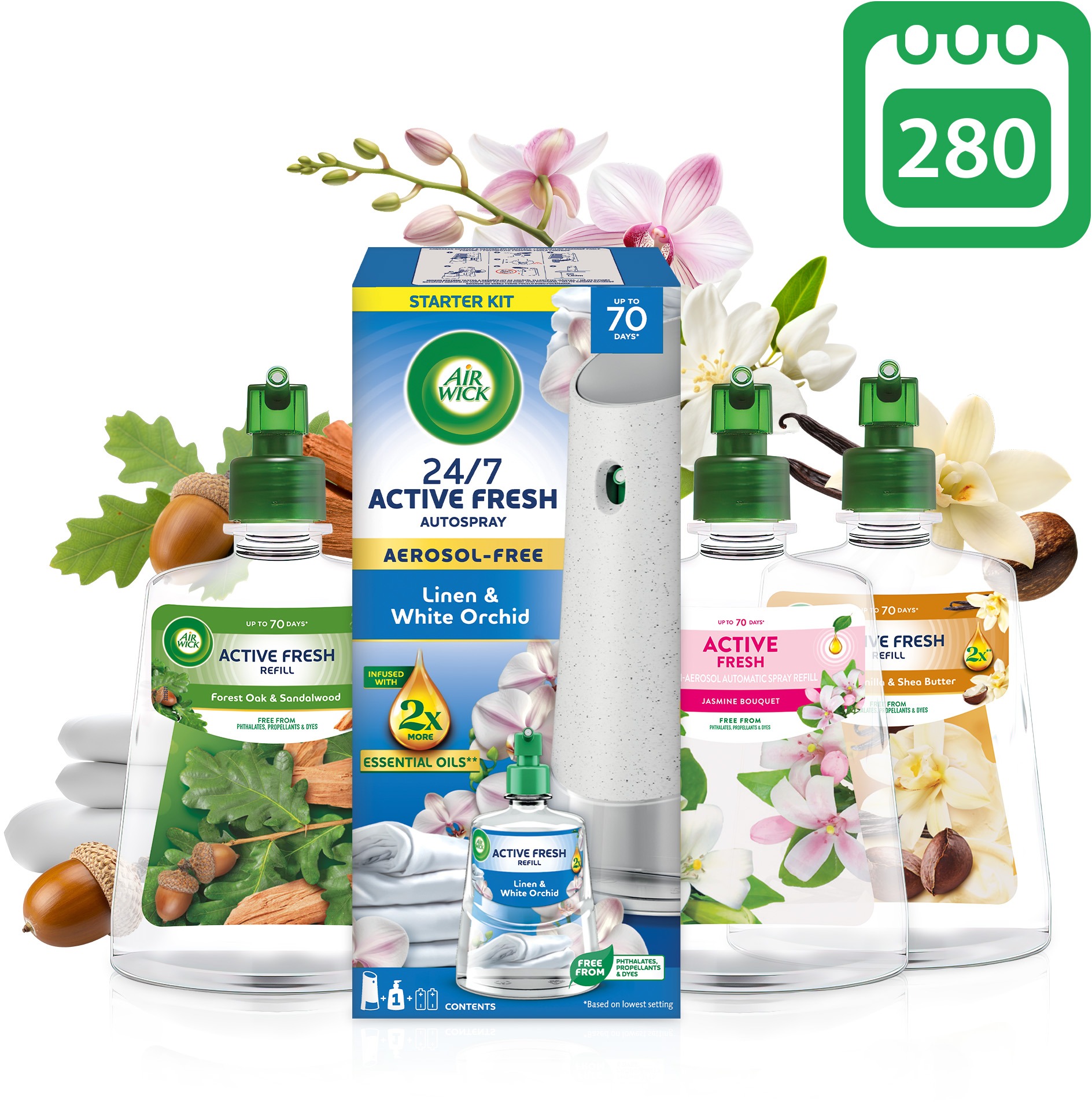 AIR WICK Active Fresh difuzér - set vůní na 280 dní