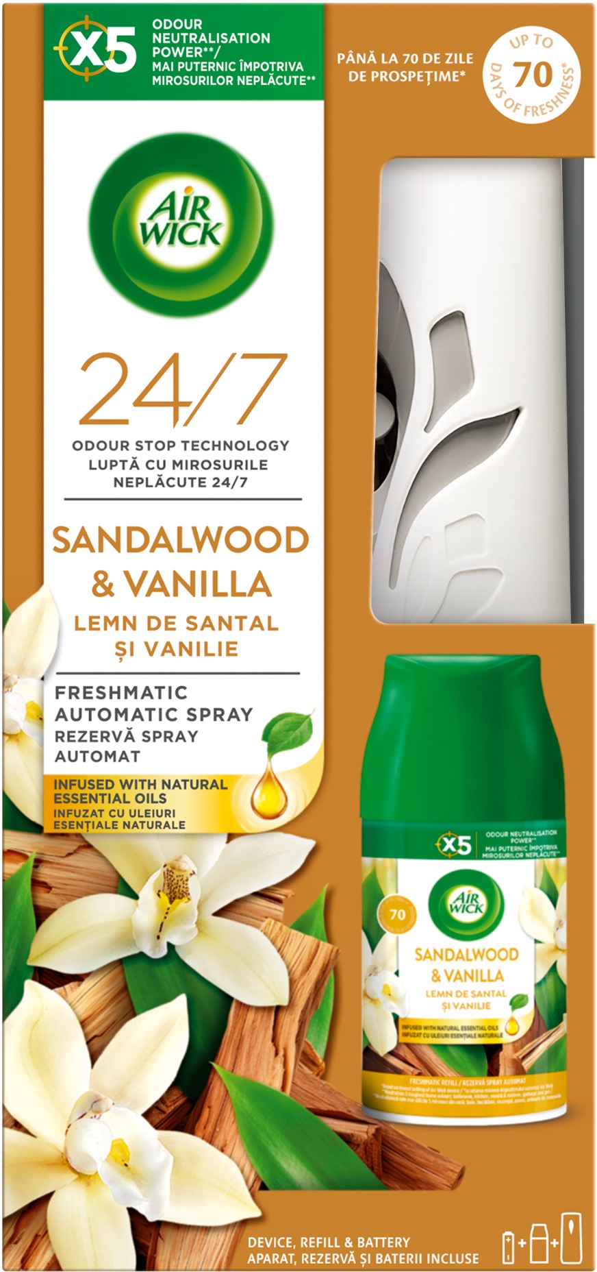 AIR WICK Freshmatic komplet Vanilka a santalové dřevo 250 ml