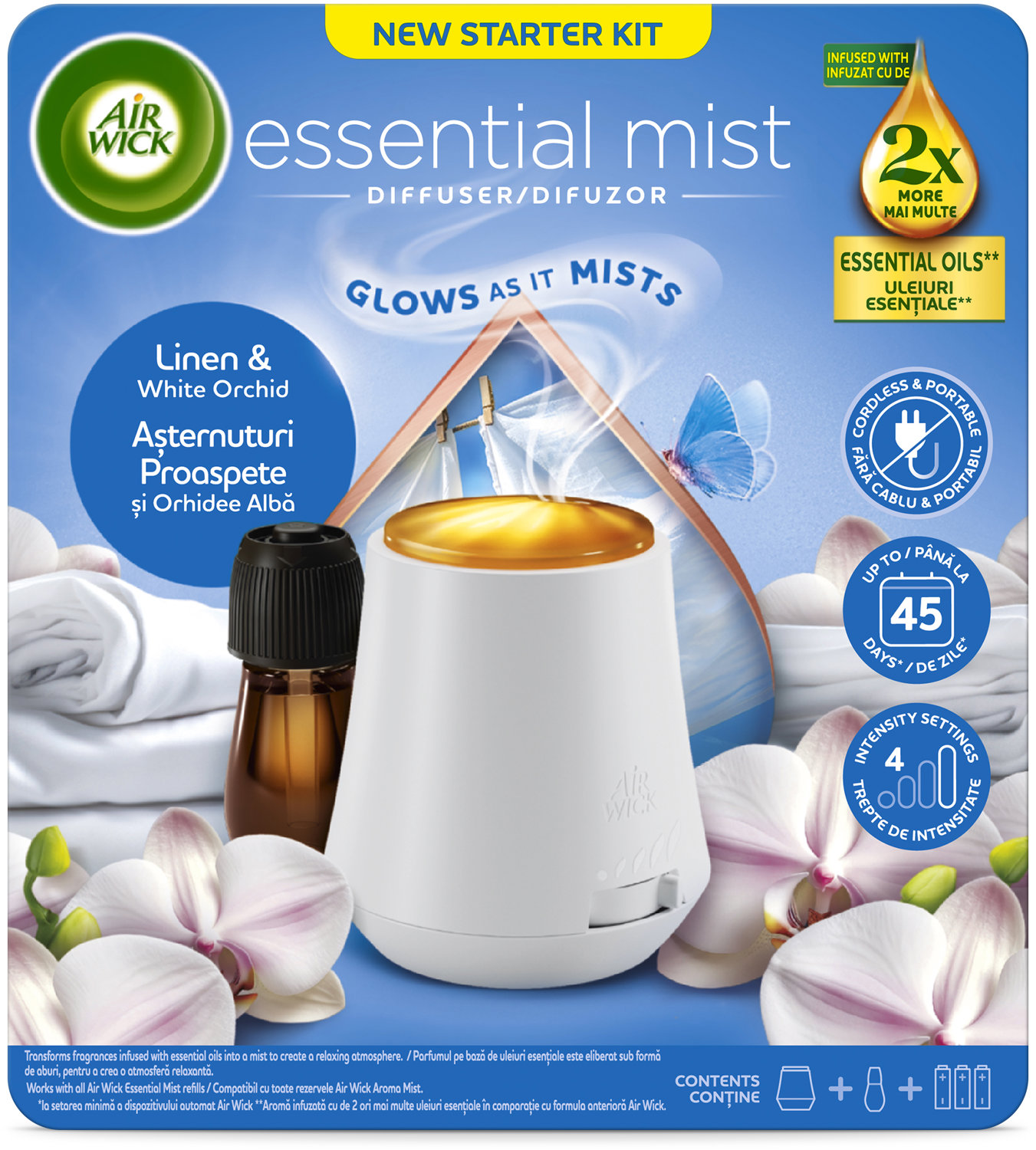 AIR WICK aroma difuzér + náplň Prádlo a bílá orchidej 20 ml
