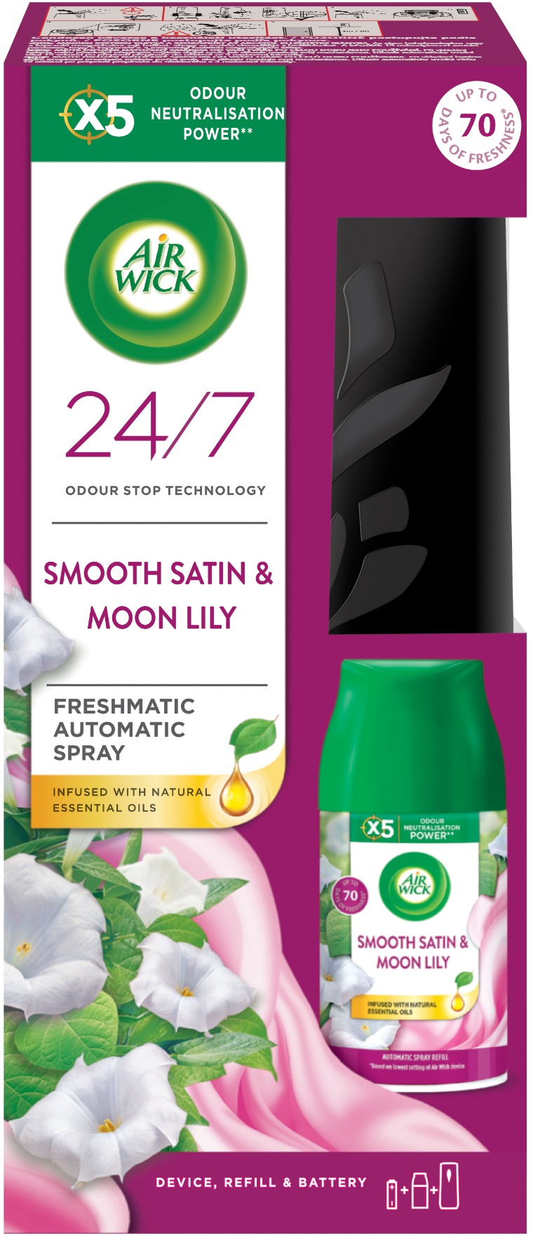 AIR WICK Spray komplet Jemný satén a Měsíční lilie 250 ml