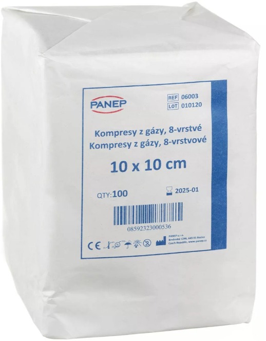 Panep Kompresy z gázy 8vrstvé nesterilní 100 ks 10 × 10 cm