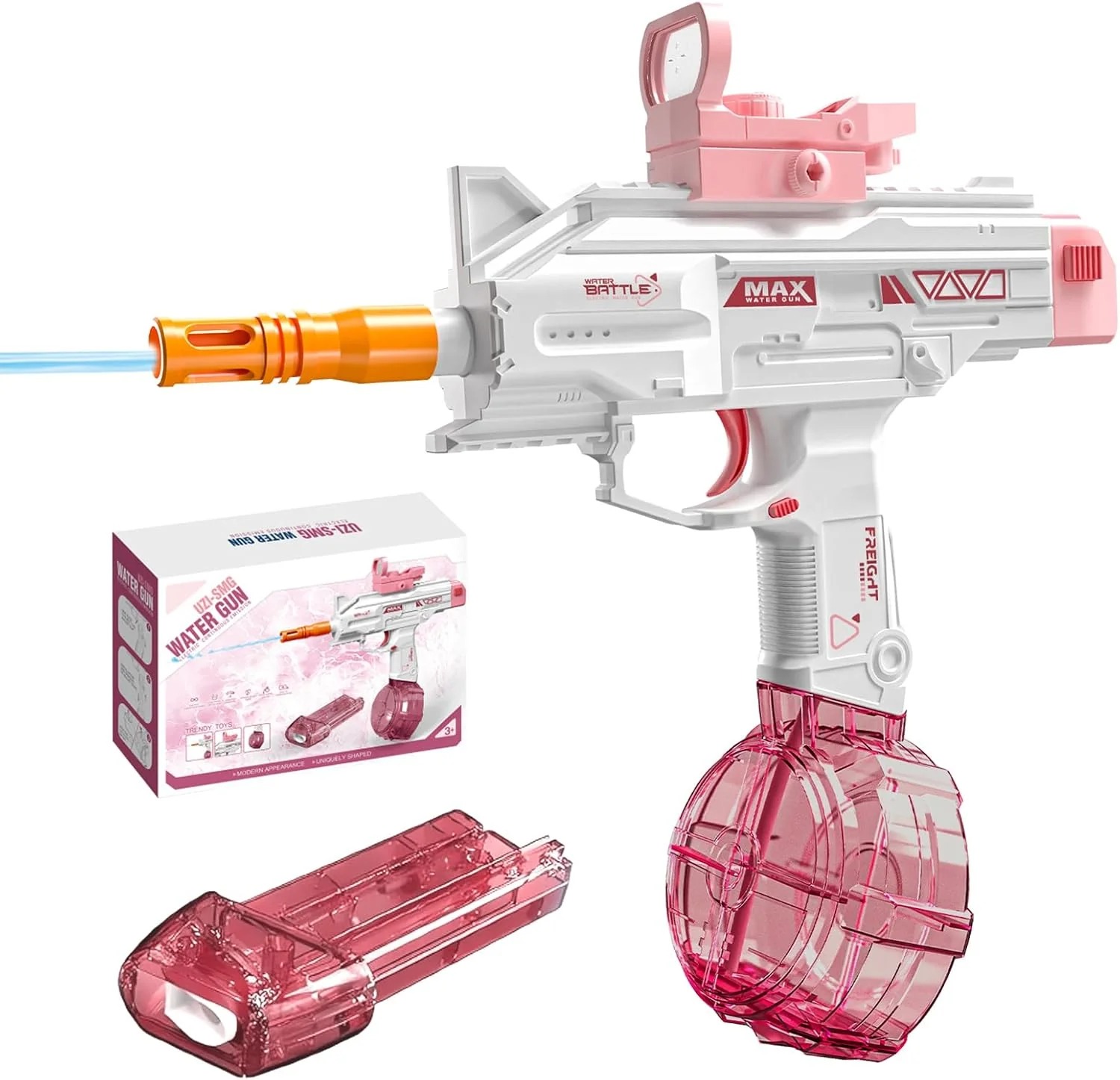 BATTLE Elektrická vodní pistole - UZI-SMG, 2 zásobníky, růžová