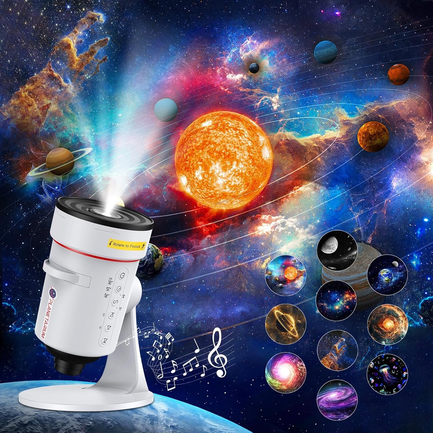 Bolong Projektor galaxie Meteor 8. gen, 10 kazet 4K, zvuky přírody, bílý
