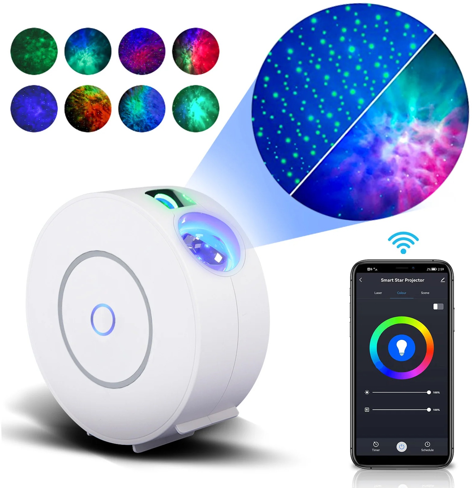 Nanxin Projektor noční oblohy s Wi-Fi a mobilní aplikací Smart Life bílý