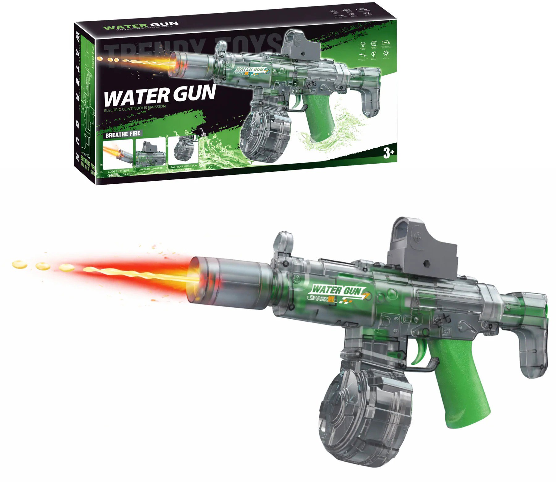 BATTLE Elektrická vodní pistole AK47 – světelné efekty, dostřel 8–10 m, 270 ml zásobník, zelená