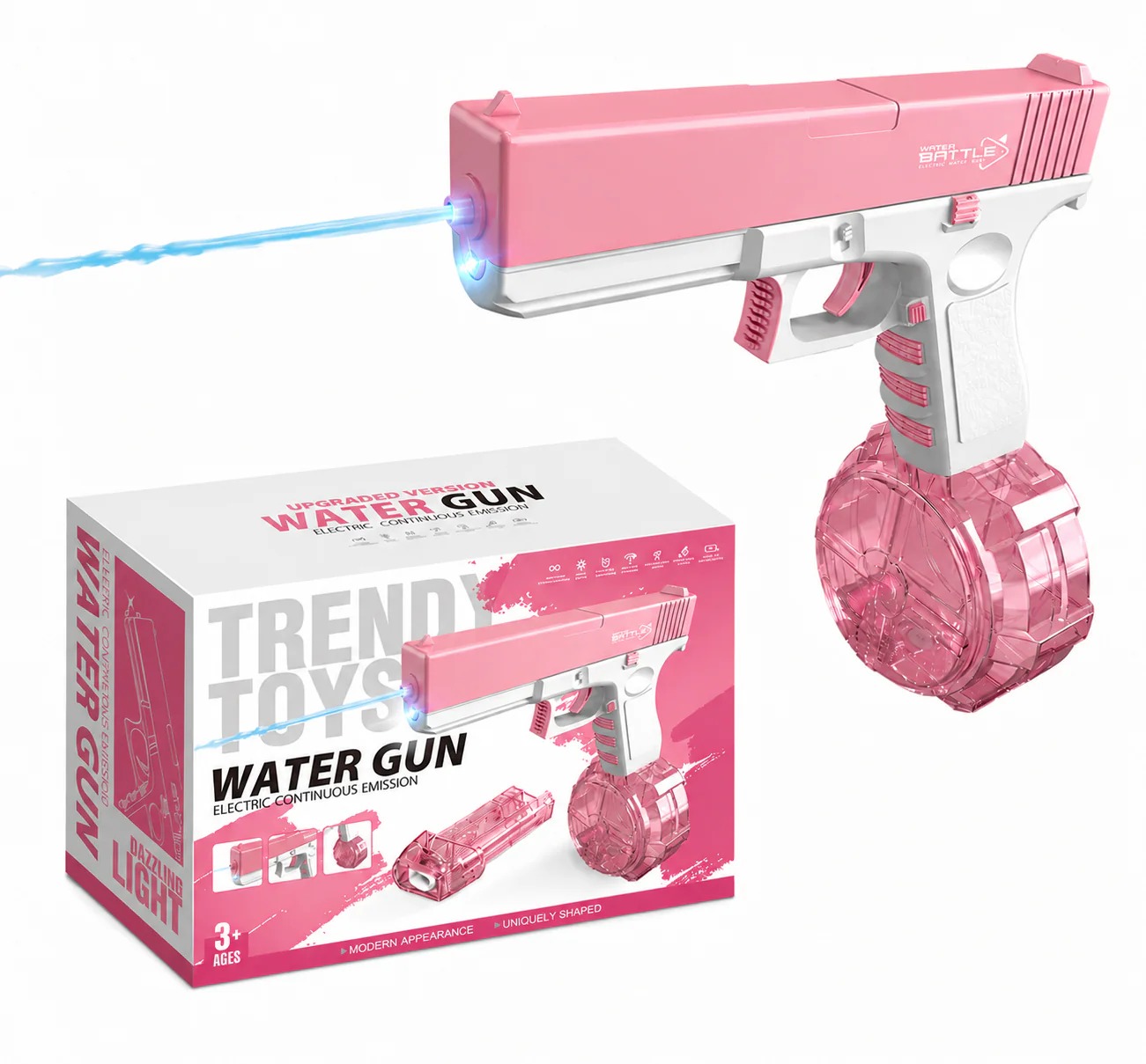 BATTLE Elektrická vodní pistole Glock - LED světlo, 8–10 m dostřel, 2 zásobníky, růžová
