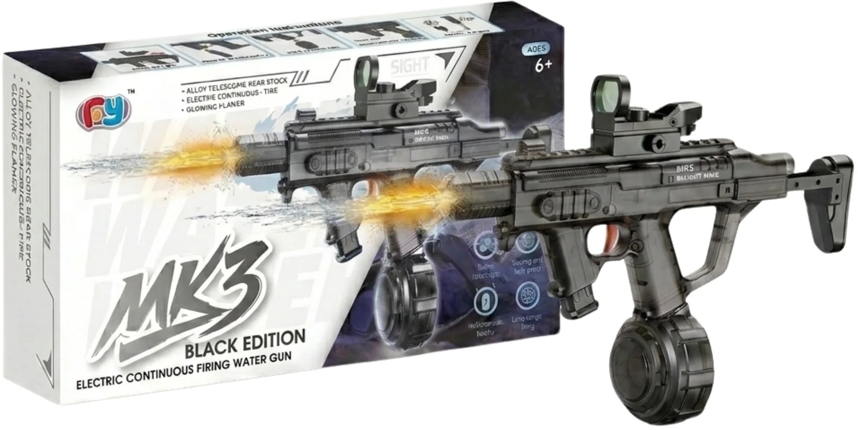 BATTLE Elektrická vodní pistole MK3 - dostřel 8–10 m, 270 ml zásobník, 800 mAh baterie, černá