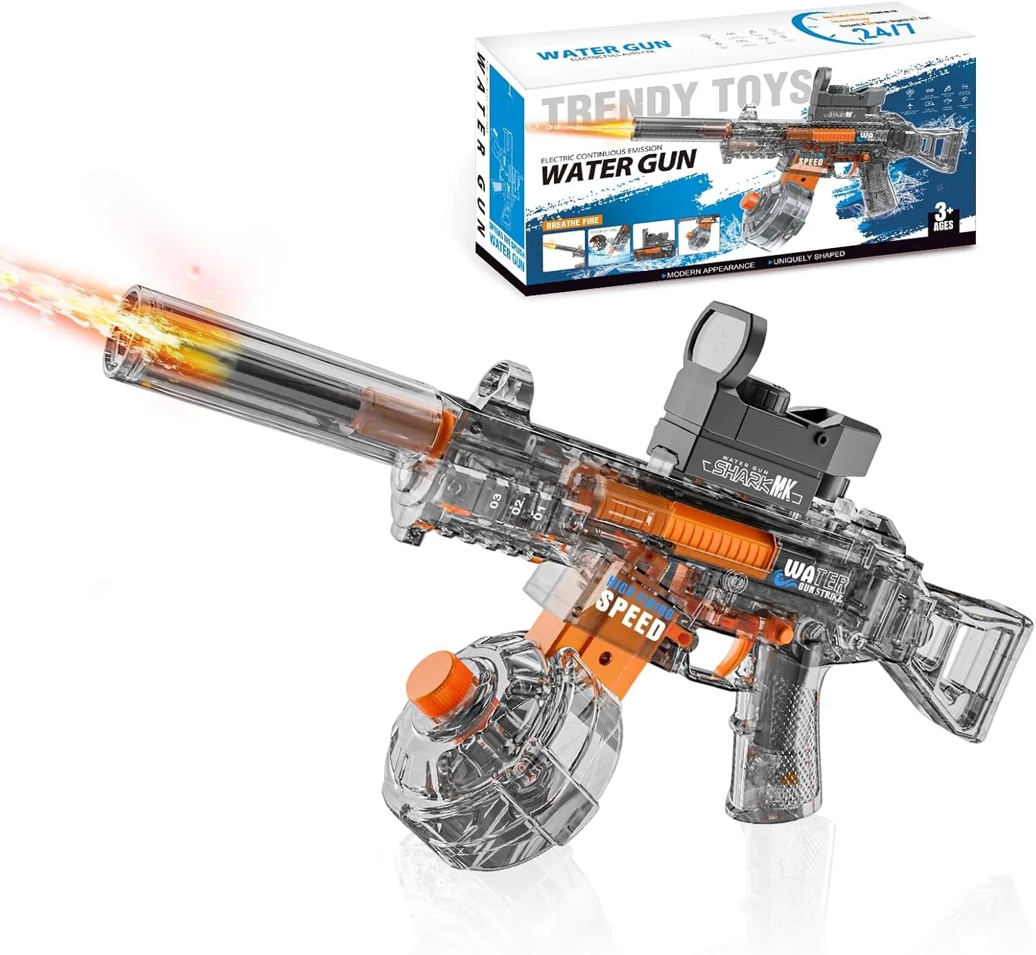 BATTLE Elektrická vodní pistole UMP45 – světelné efekty, dostřel 8–10 m, 350 ml zásobník, šedá
