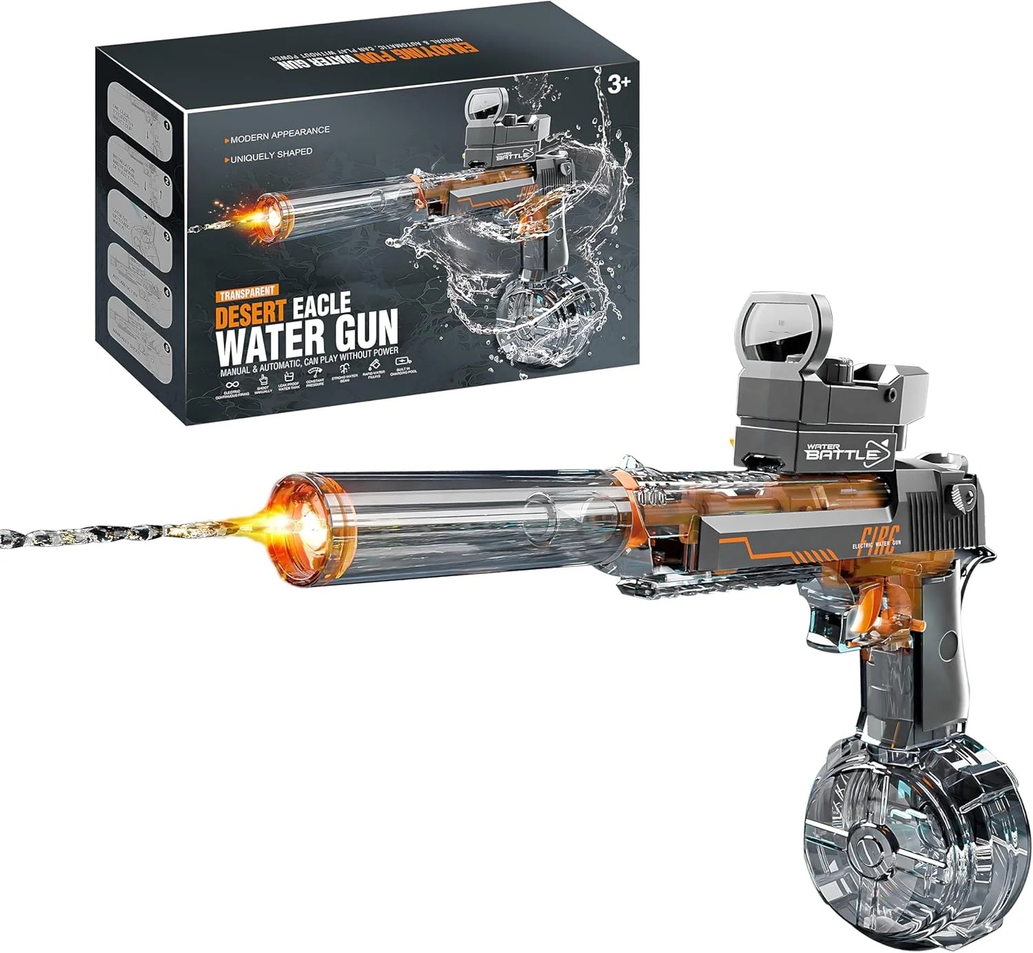 Battle Elektrická vodní pistole Desert Eagle, 425 ml, transparentní černá
