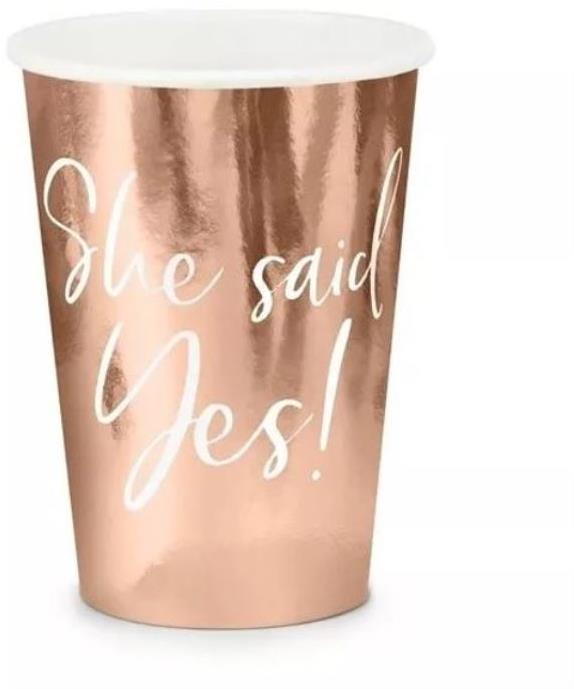 PARTYDECO Kelímky She said yes, rosegold, 220 ml, 6 ks