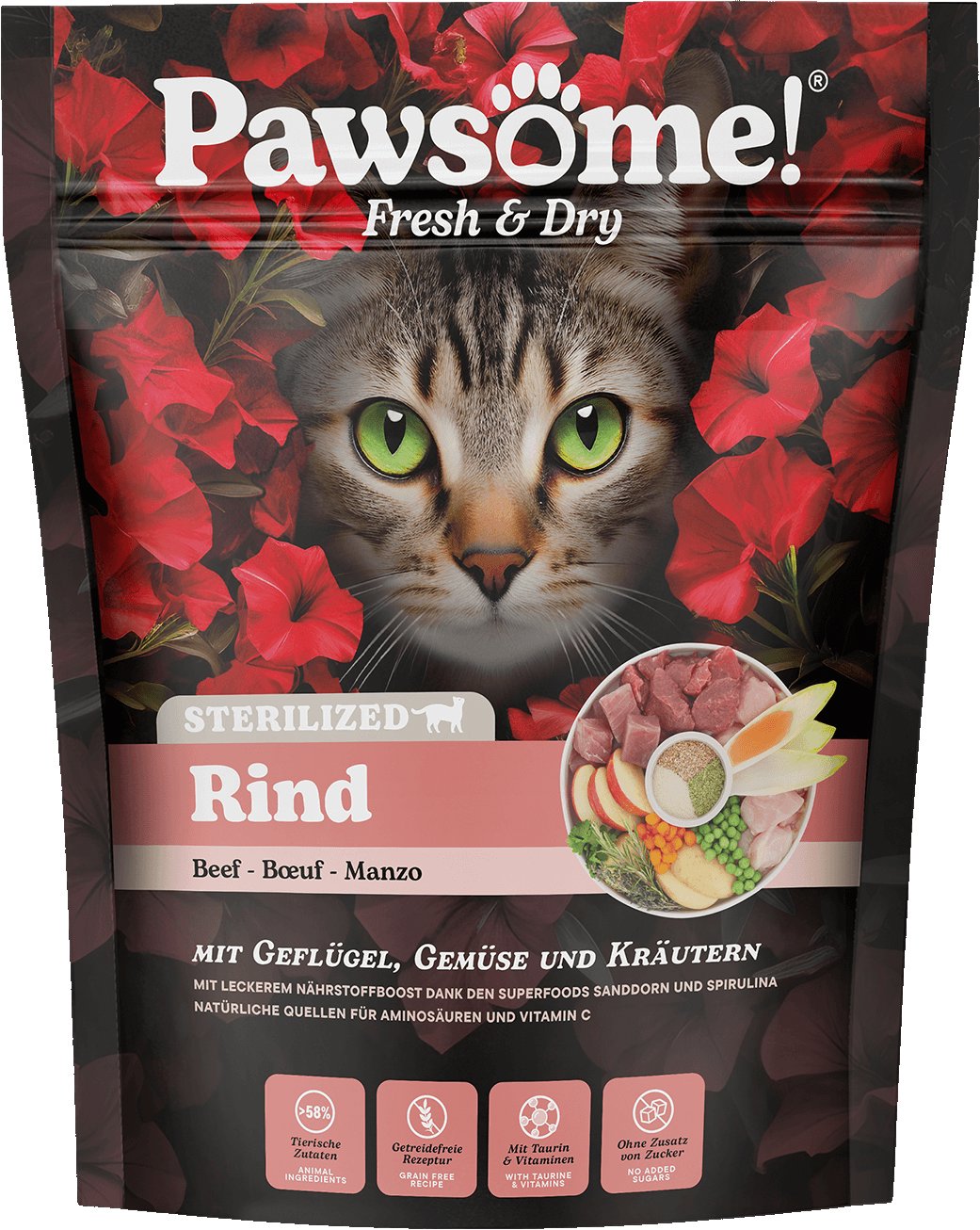 Pawsome! Fresh & Dry Sterilised Rind s hovězím masem 750 g