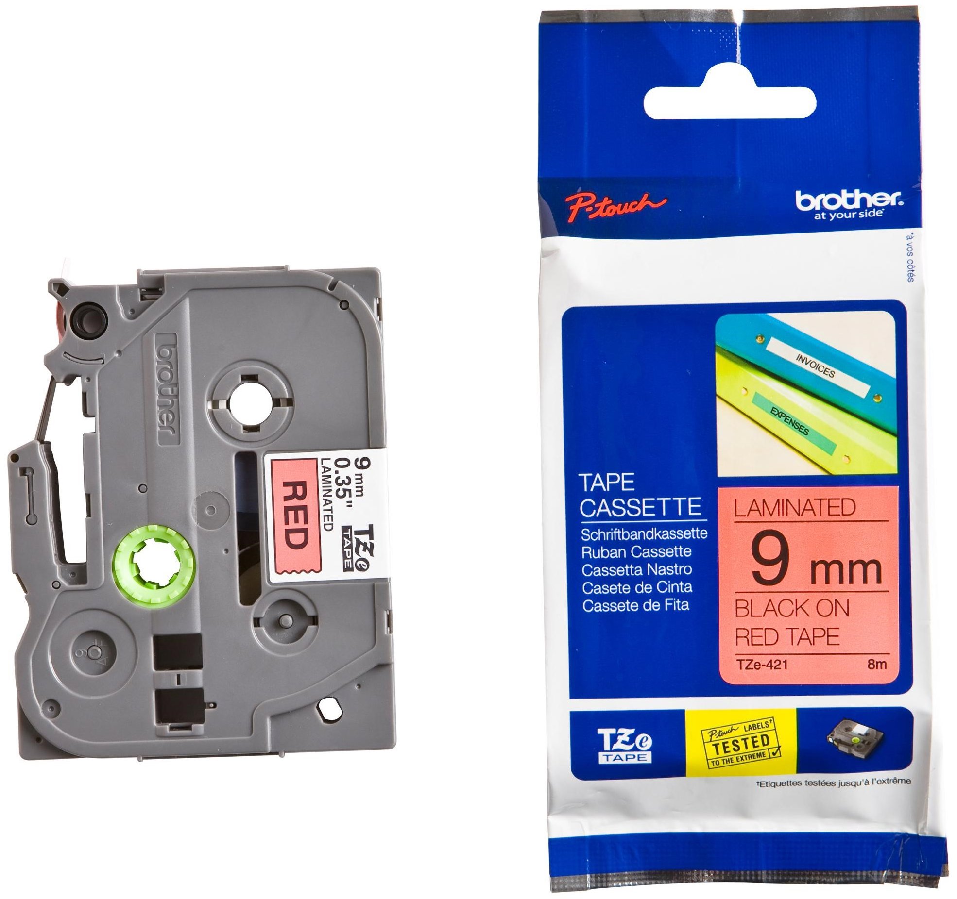 Brother TZe-421 černý tisk, červený podklad, 9mm