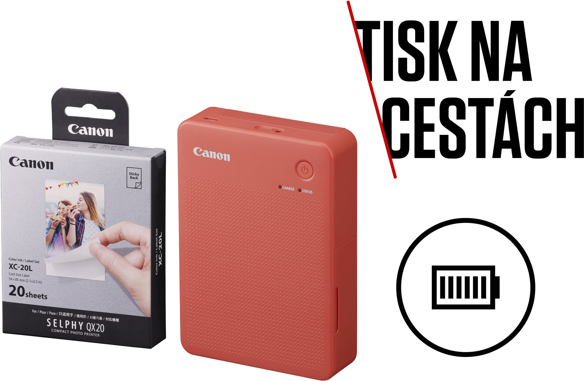 Kompaktní tiskárna Canon SELPHY Square QX20 v červené barvě