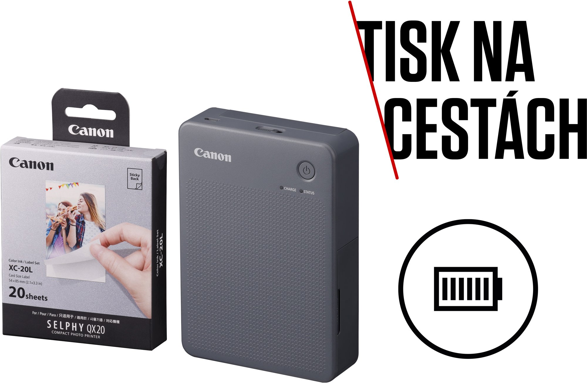 Canon SELPHY Square QX20 šedá tiskárna s papírem