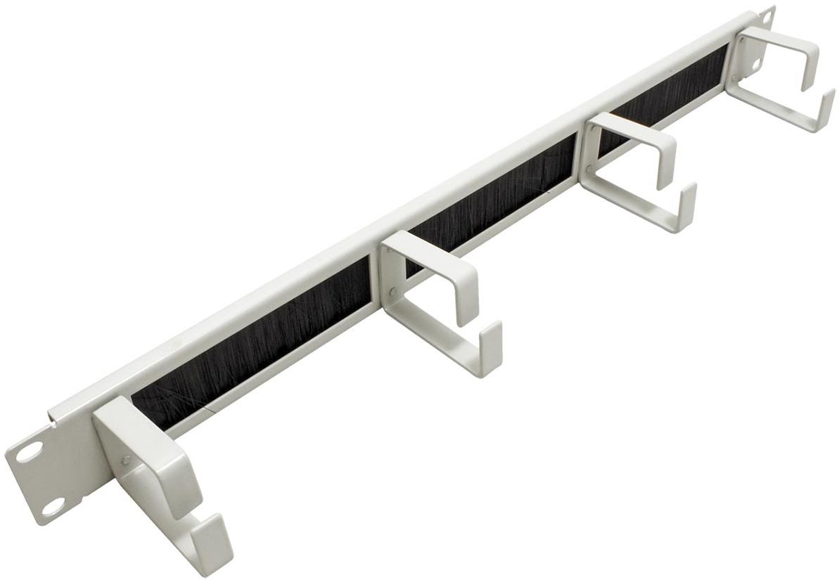 ROLINE 19'' vyvazovací panel 1U, jednostranný, průchozí s kartáčem, 4 × třmen, šedý