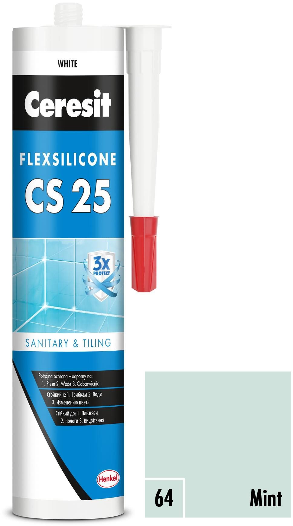 Ceresit Sanitární silikon CS 25 mint, 280 ml