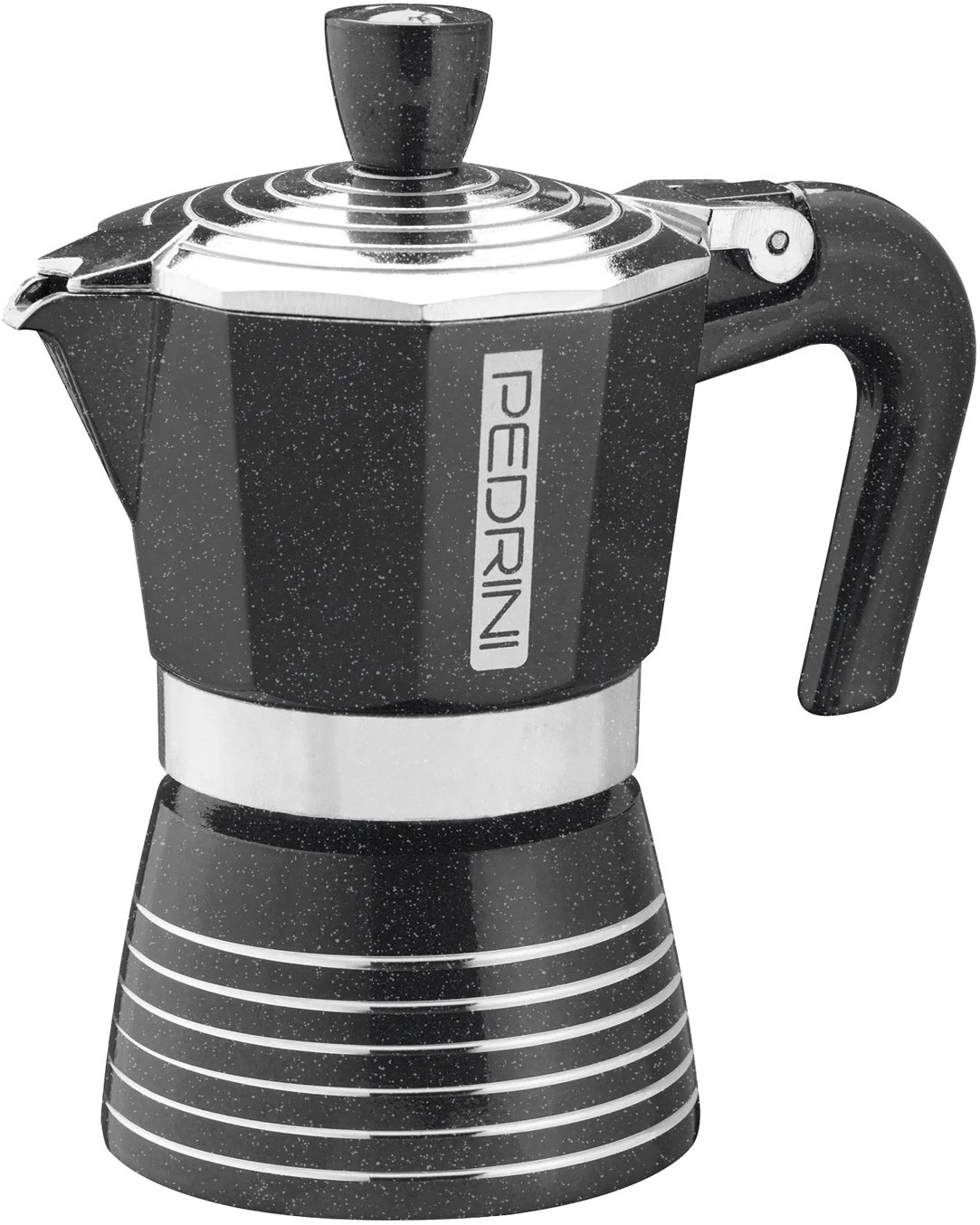 PEDRINI INFINITI ROCK Moka konvička leštěné proužky 2 porce černá 100 ml