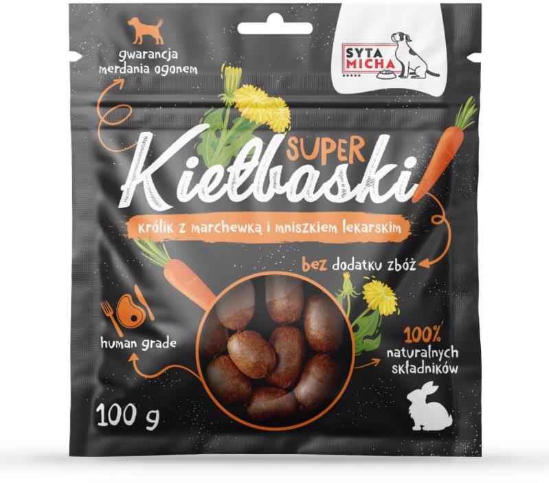 Syta micha - Klobásky s králíkem, mrkví a pampeliškou
