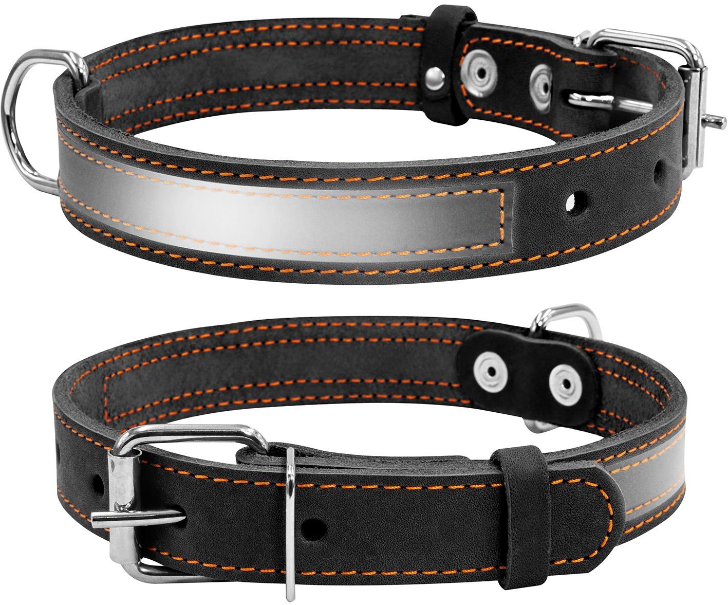 Petproducts Reflexní černý kožený obojek 32-40 cm