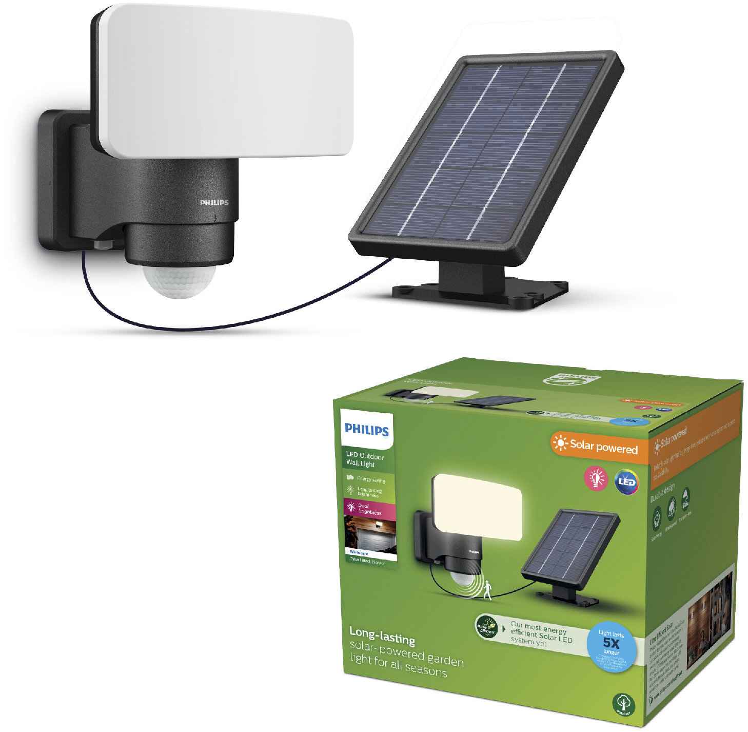 Philips Tylus Security solární LED reflektor se senzorem 6 W, 1000/50 lm, 3000 K, IP44, černý