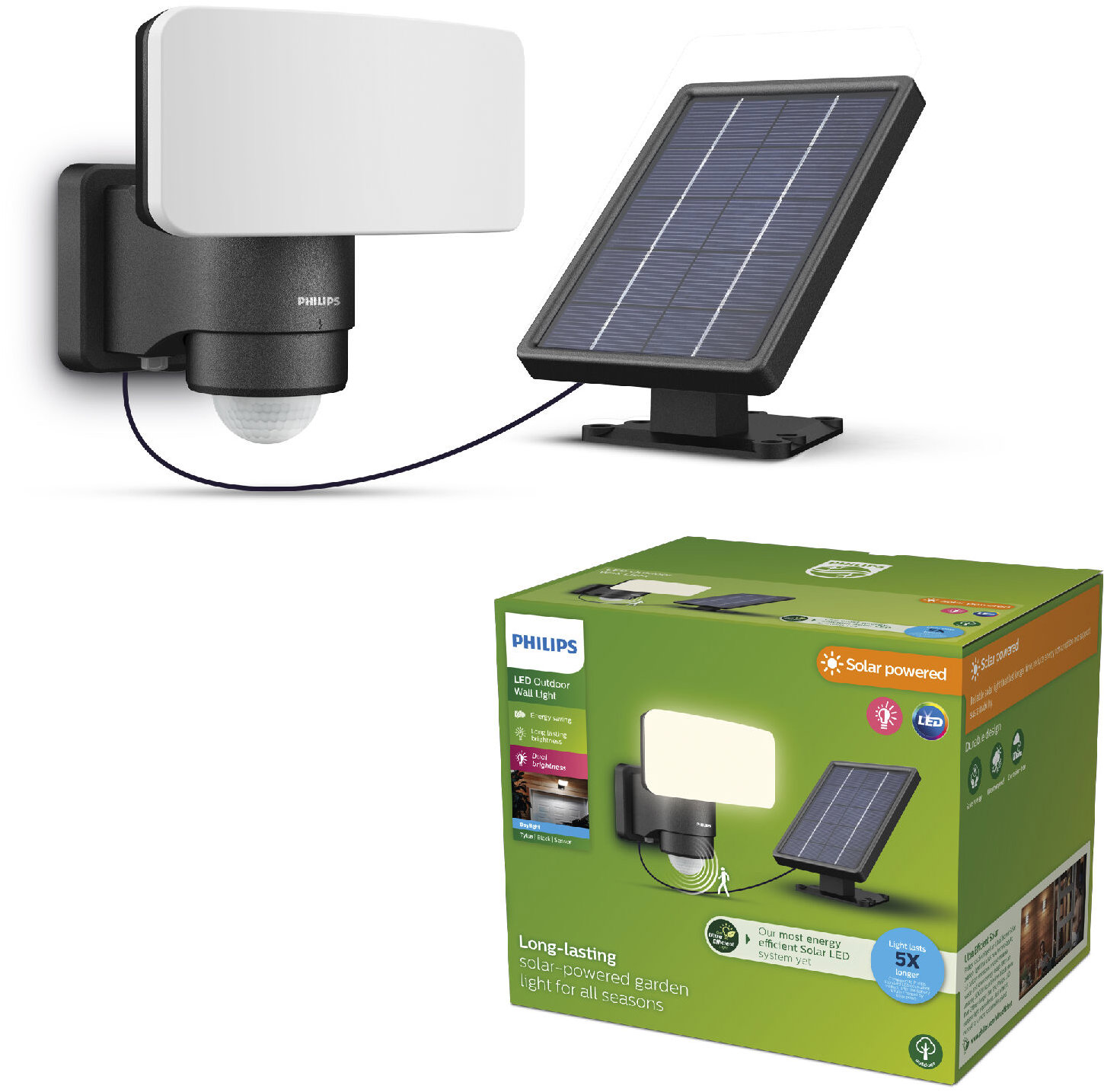 Philips Tylus Security solární LED reflektor se senzorem 6 W, 1000/50 lm, 5000 K, IP44, černý