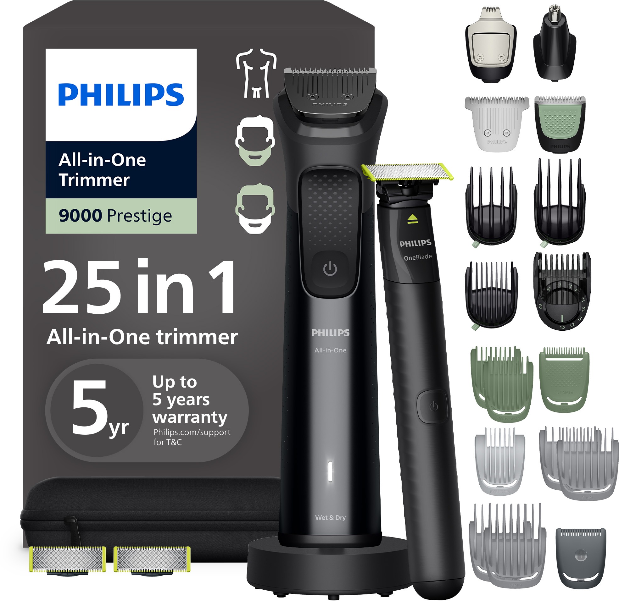 Philips Series 9000 25v1 Multifunkční zastřihovač MG9690/30 + Philips OneBlade na tvář
