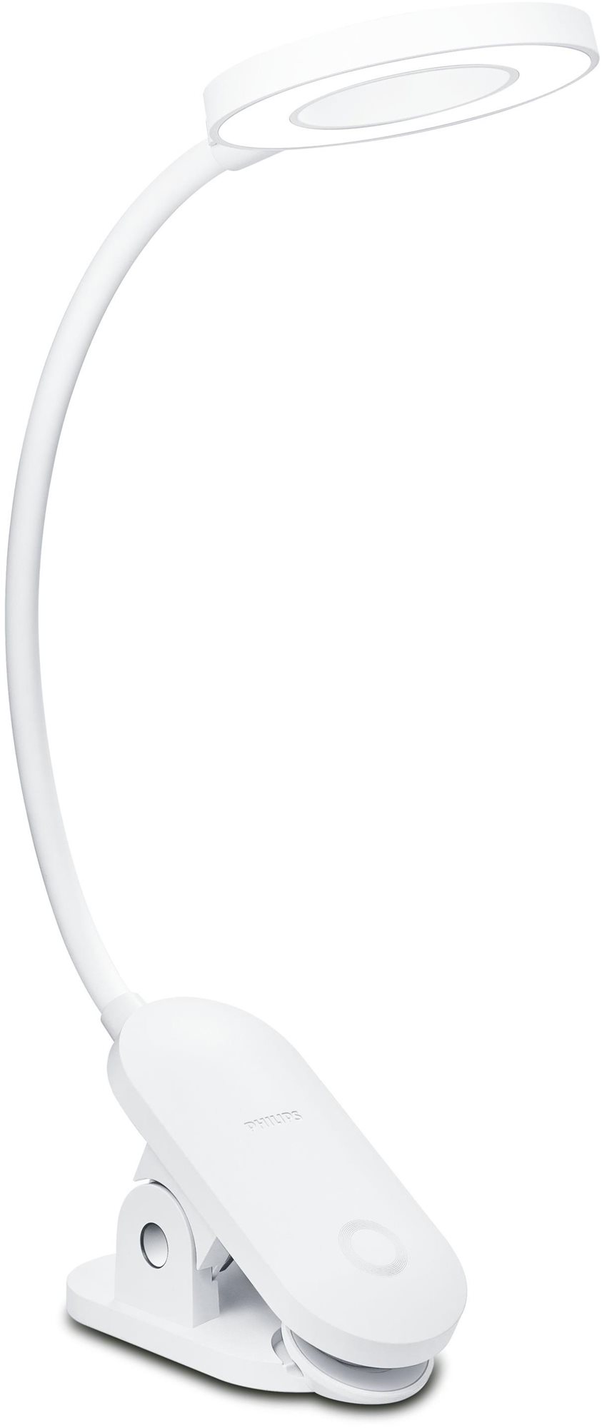 Philips FORYS stolní lampička s K,lipem LED 5 W, 200 lm, 4000 K, 36 cm, IP20, bílá