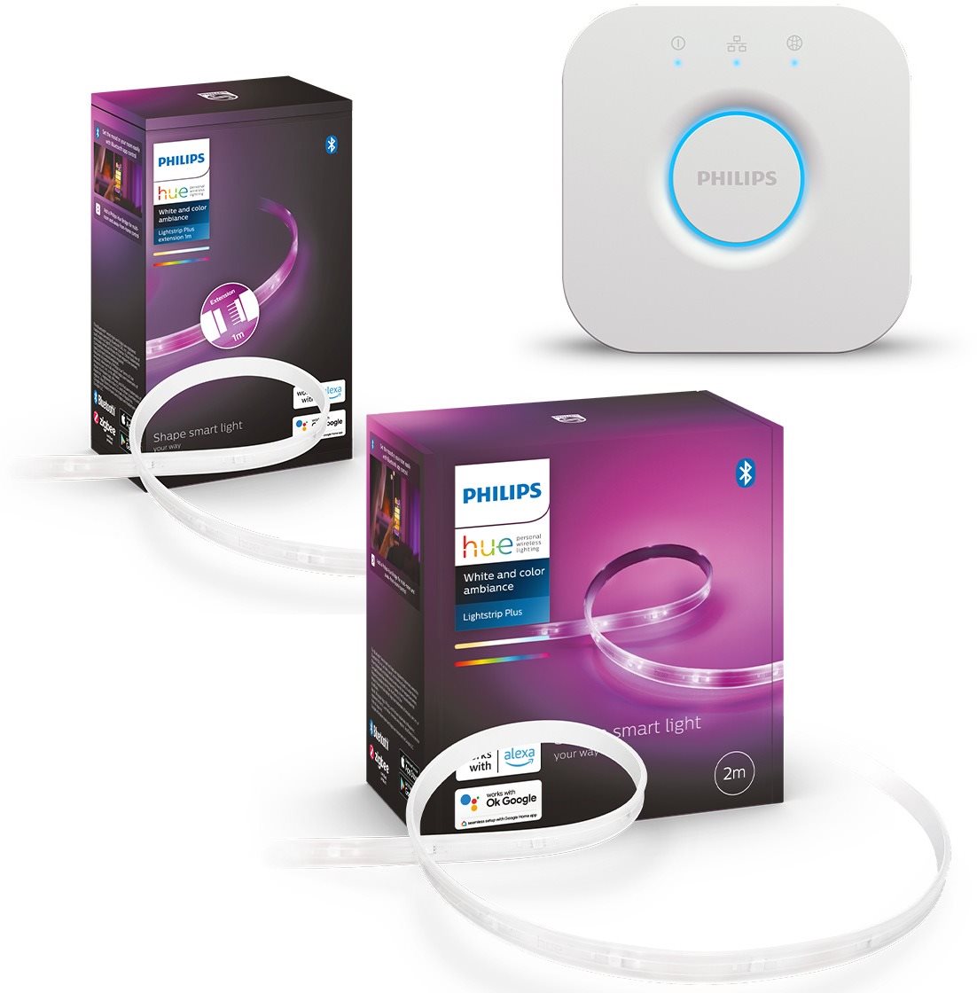 Philips Hue Lightstrip Plus V4 EMEA 2m base kit + Hue Lightstrip Plus V4 EMEA 1m ext + Philips HUE B