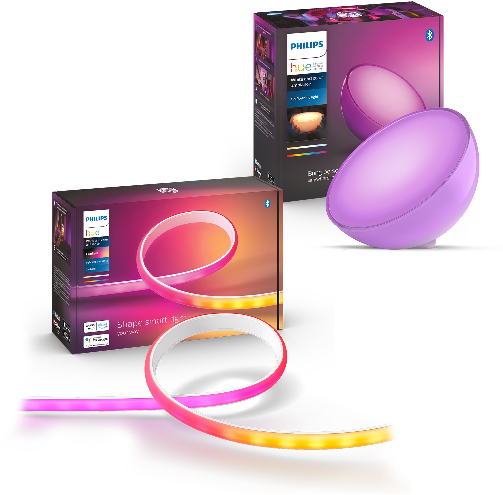 COL Hue Go V2 EU white + Hue gradient lightstrip base EU UK