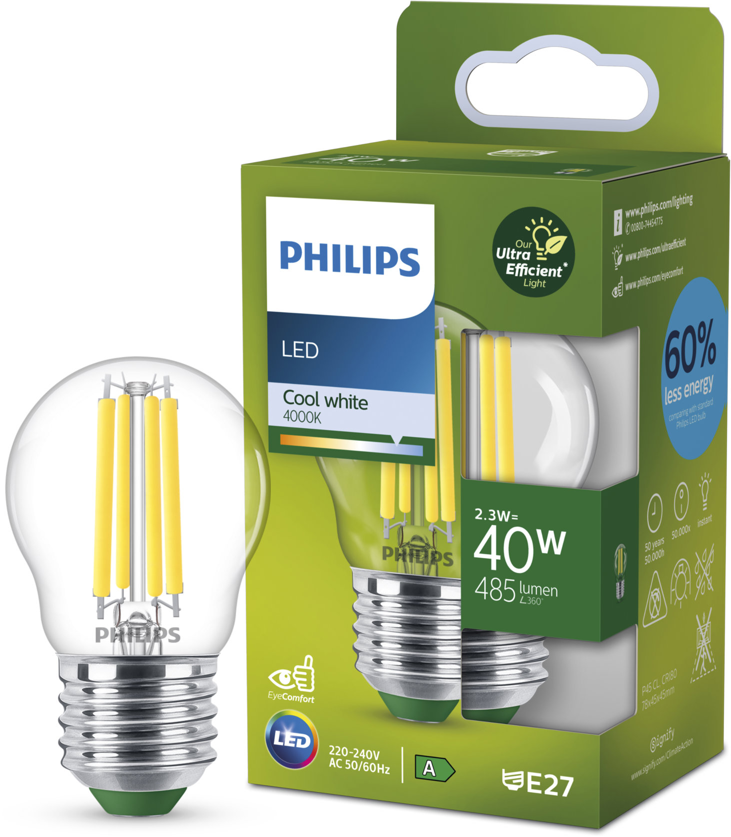 Philips LED 40W P45 E27 4000K CL UE SRT4