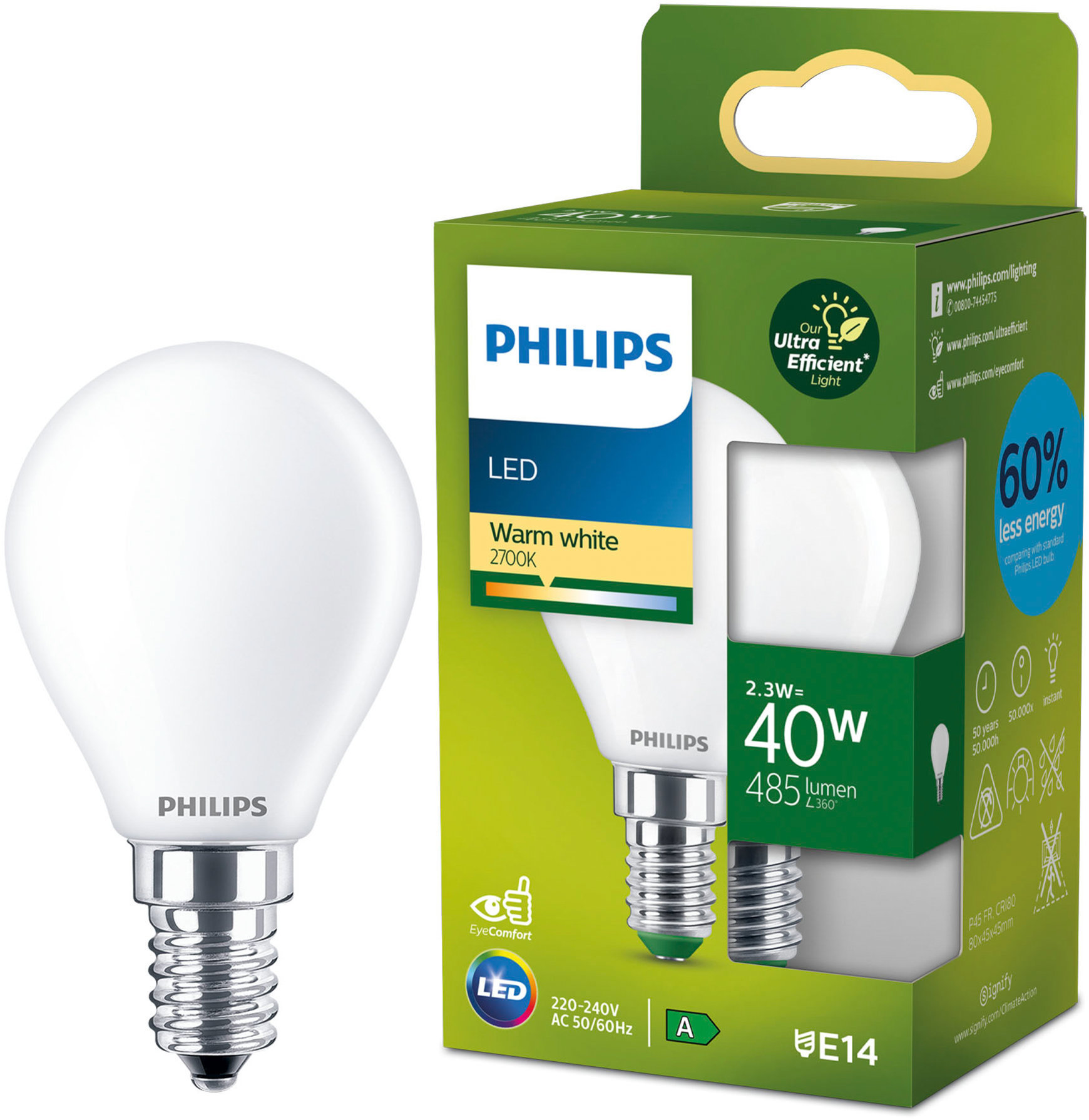 Philips 40W P45 E14 2700K FR UE SRT4