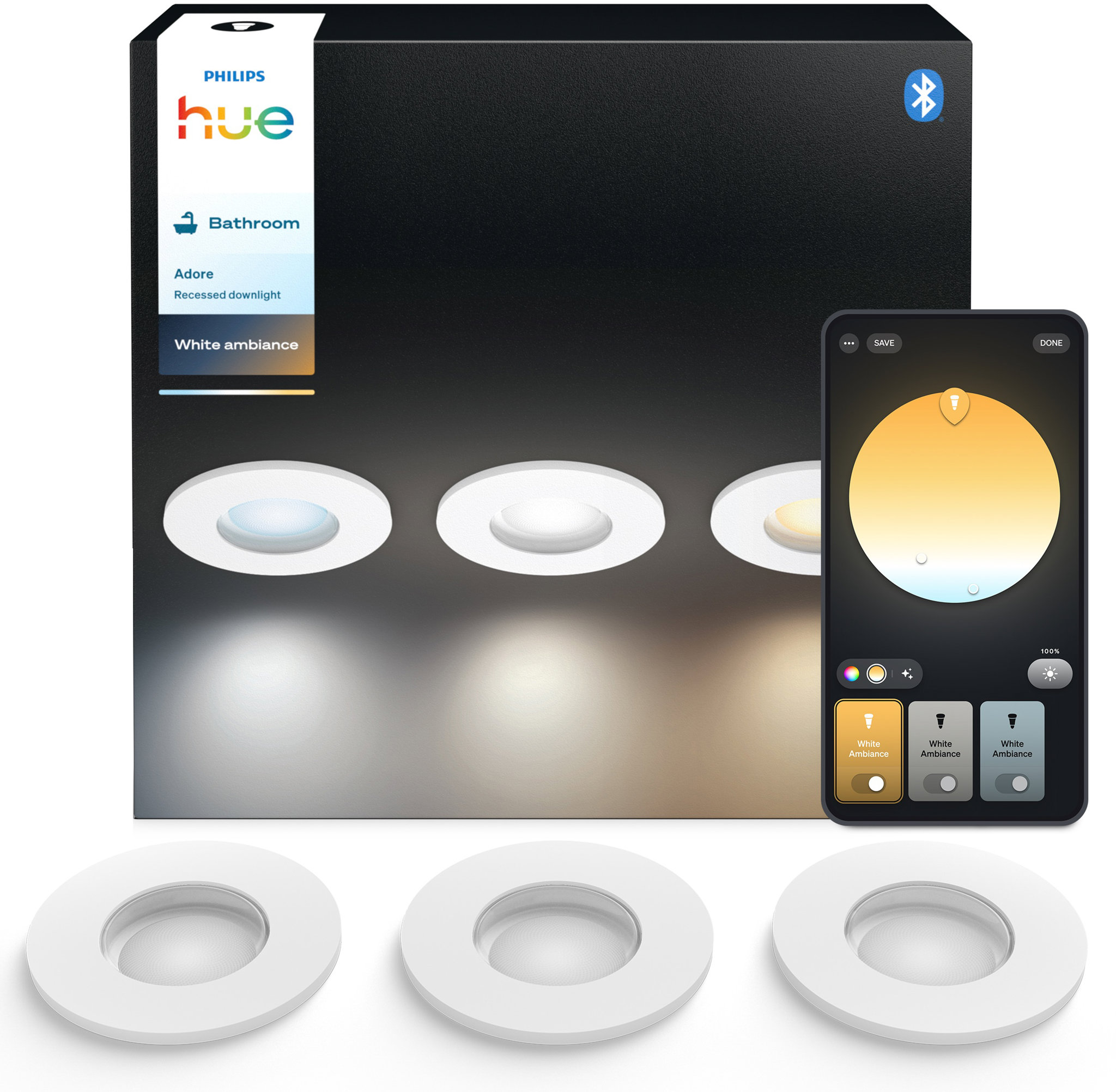 Philips Hue Adore recessed 3 × 4.2W, bílá
