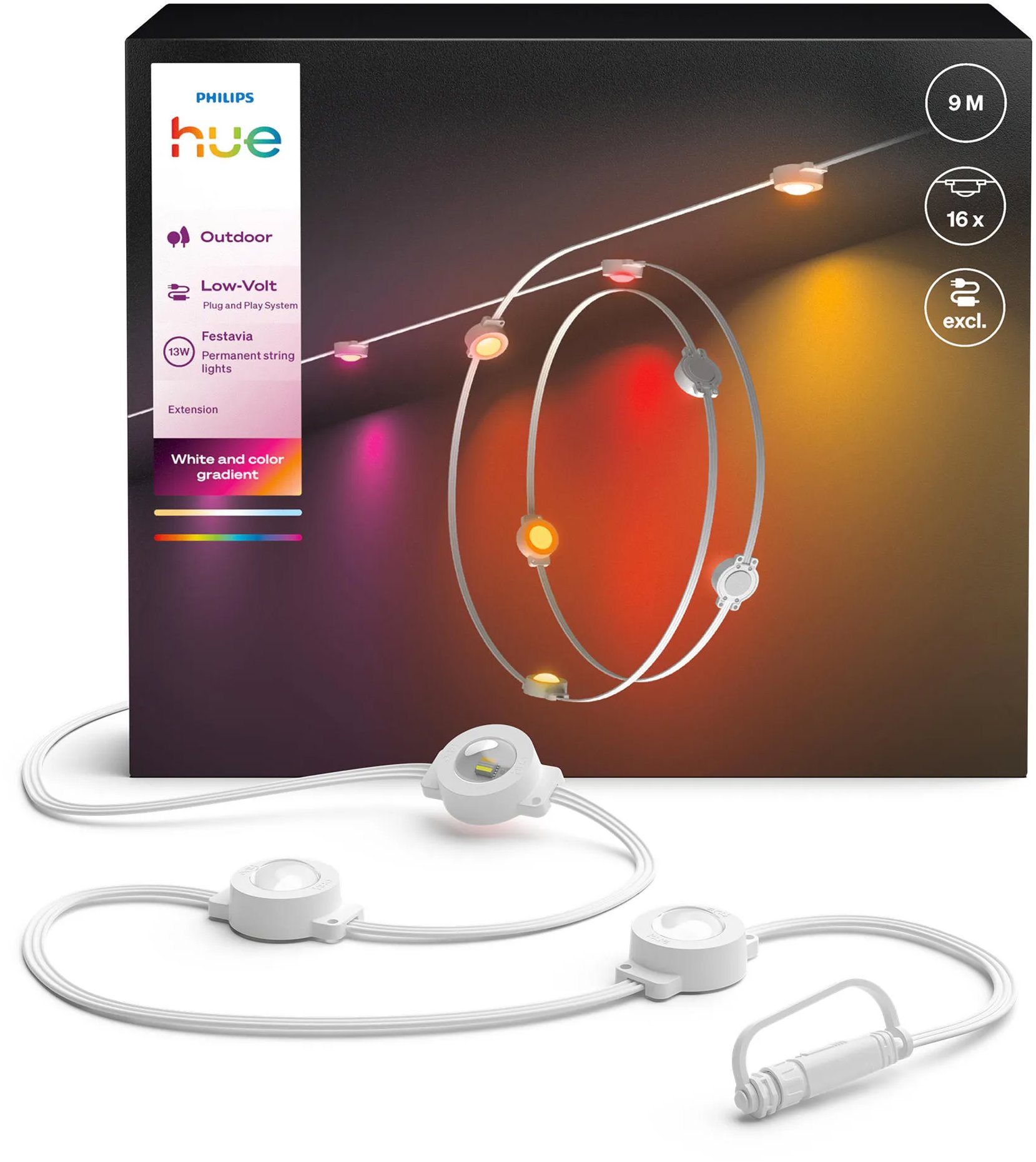 Philips Festavia permanent 9m 16pod, bílá, extension