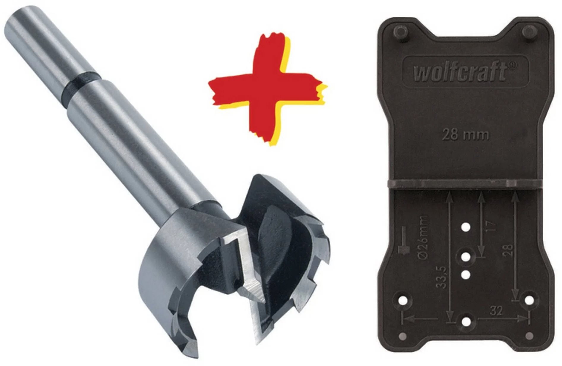 WOLFCRAFT Vrták Forstnerův 35x90mm a vrtací pomůcka, sada 8728000