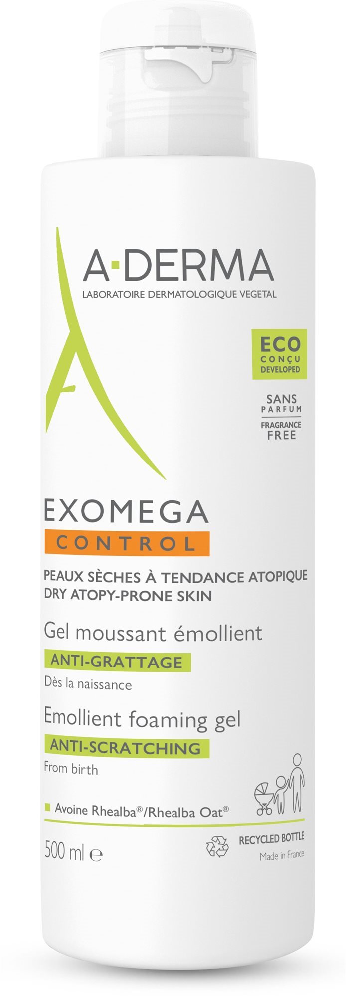 A-DERMA Exomega Control Zvláčňující pěnivý gel pro suchou kůži se sklonem k atopii 500 ml